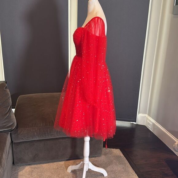 Women’s Red Short Stars & Moons Party Homecoming Dress Corset Back Size 0 NEW - Picture 7 of 13